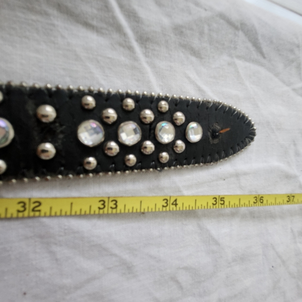 Women's Black Belt Sz SM Studded Rhinestone Hearts Western Rodeo Cowgirl Bling - Picture 7 of 7